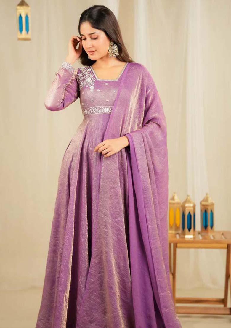 Lavender Silk Embroidered Salwar Kameez