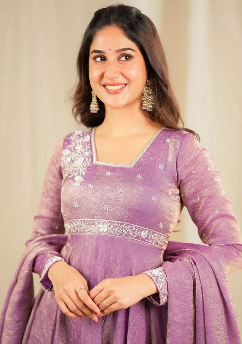 Lavender Silk Embroidered Salwar Kameez