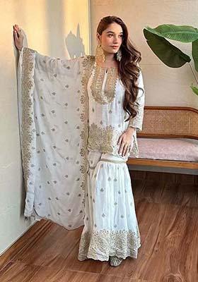 Off White Silk Embroidered Salwar Kameez With Dupptta