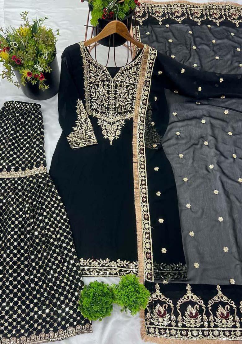 Black Georgette Embroidered Salwar Kameez With Dupptta