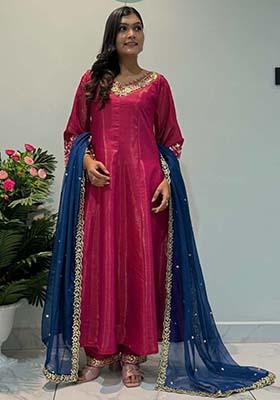 Rani Pink Silk Embroidered Salwar Kameez With Dupptta