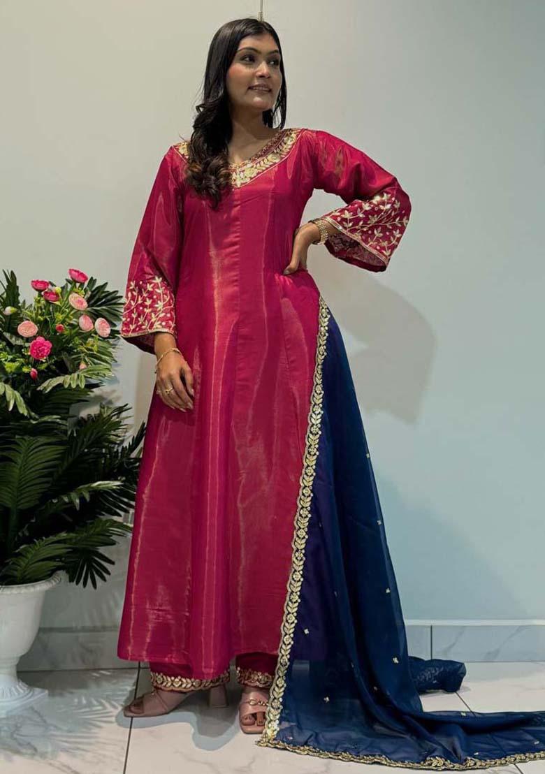 Rani Pink Silk Embroidered Salwar Kameez With Dupptta
