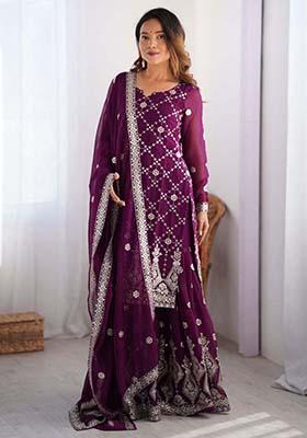 Purple Georgette Sequin Embroidered Salwar Kameez With Dupptta