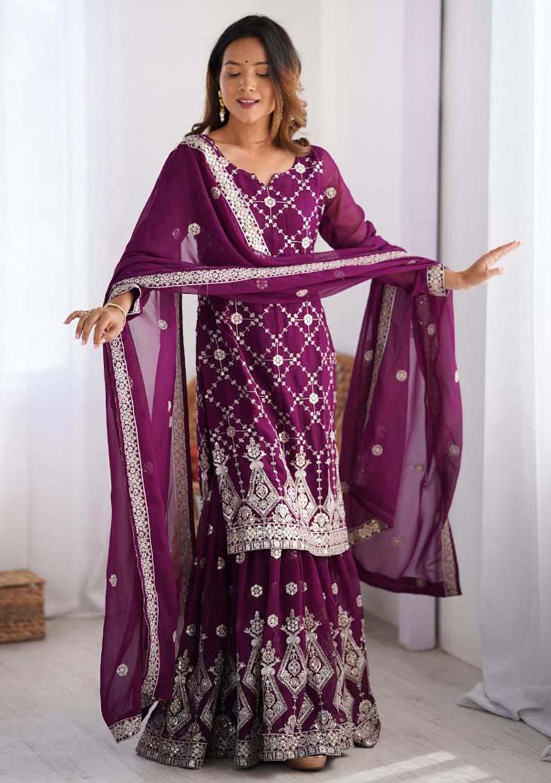 Purple Georgette Sequin Embroidered Salwar Kameez With Dupptta