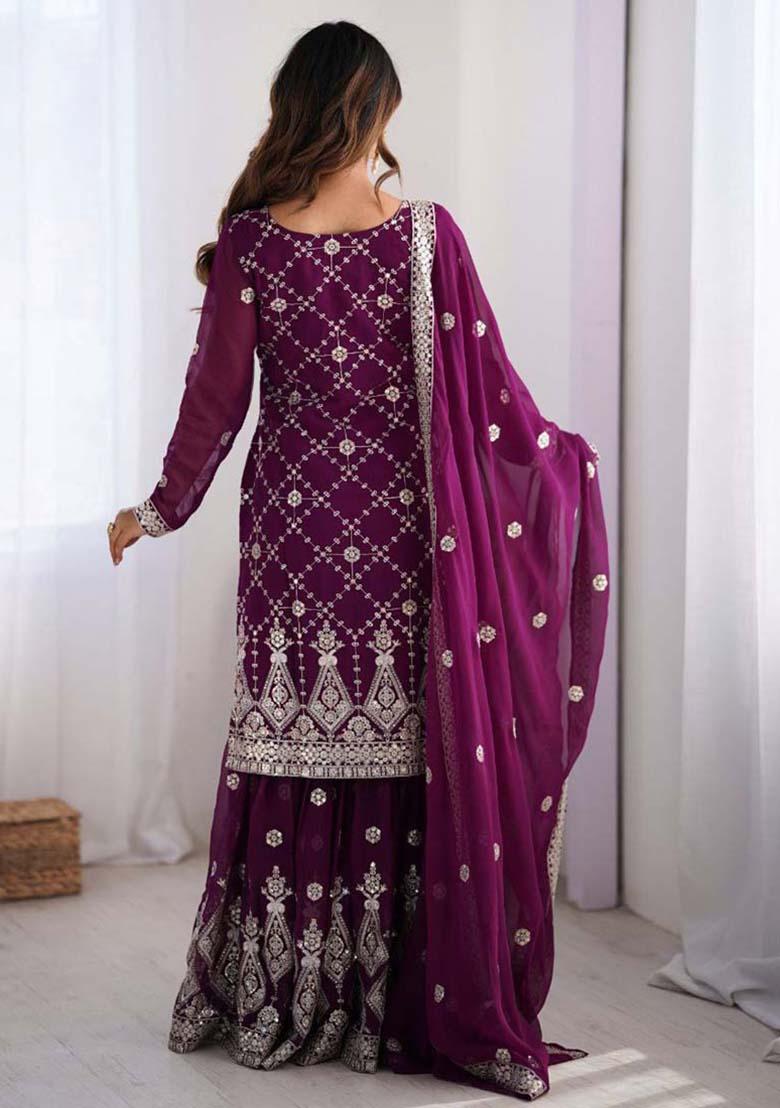 Purple Georgette Sequin Embroidered Salwar Kameez With Dupptta