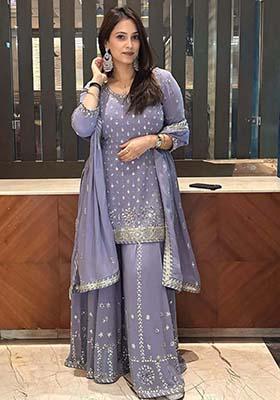 Light Lavender Georgette Embroidered Salwar Kameez With Dupptta
