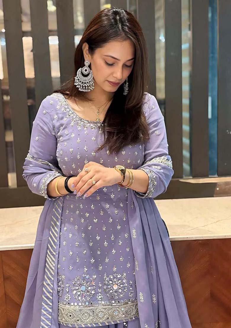 Light Lavender Georgette Embroidered Salwar Kameez With Dupptta