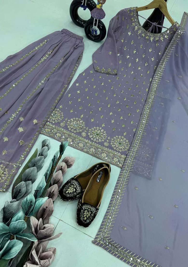 Light Lavender Georgette Embroidered Salwar Kameez With Dupptta