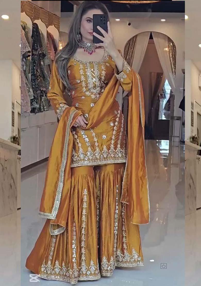 Yellow Georgette Embroidered Salwar Kameez With Dupptta