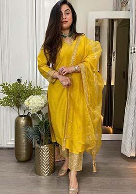 Yellow Silk Embroidered Salwar Kameez With Dupptta