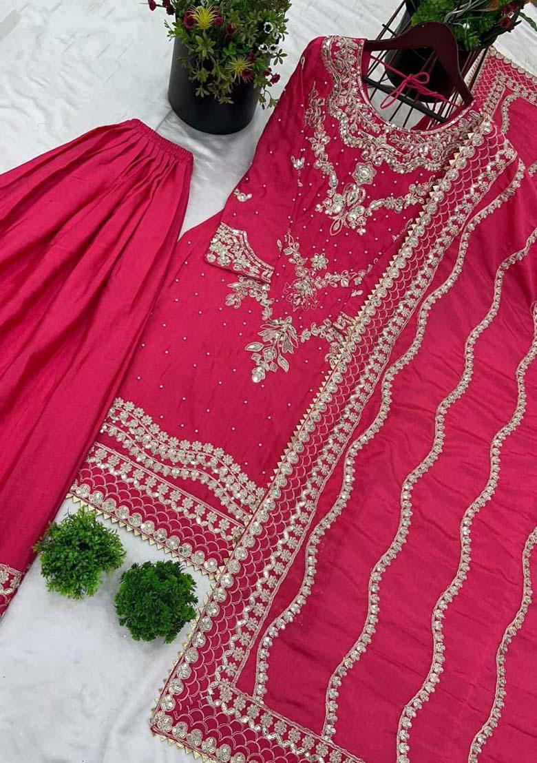 Pink Silk Embroidered Salwar Kameez With Dupptta