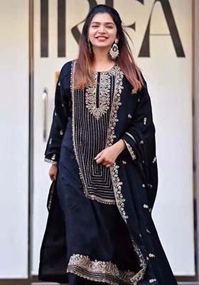 Black Georgette Embroidered Salwar Kameez With Dupptta