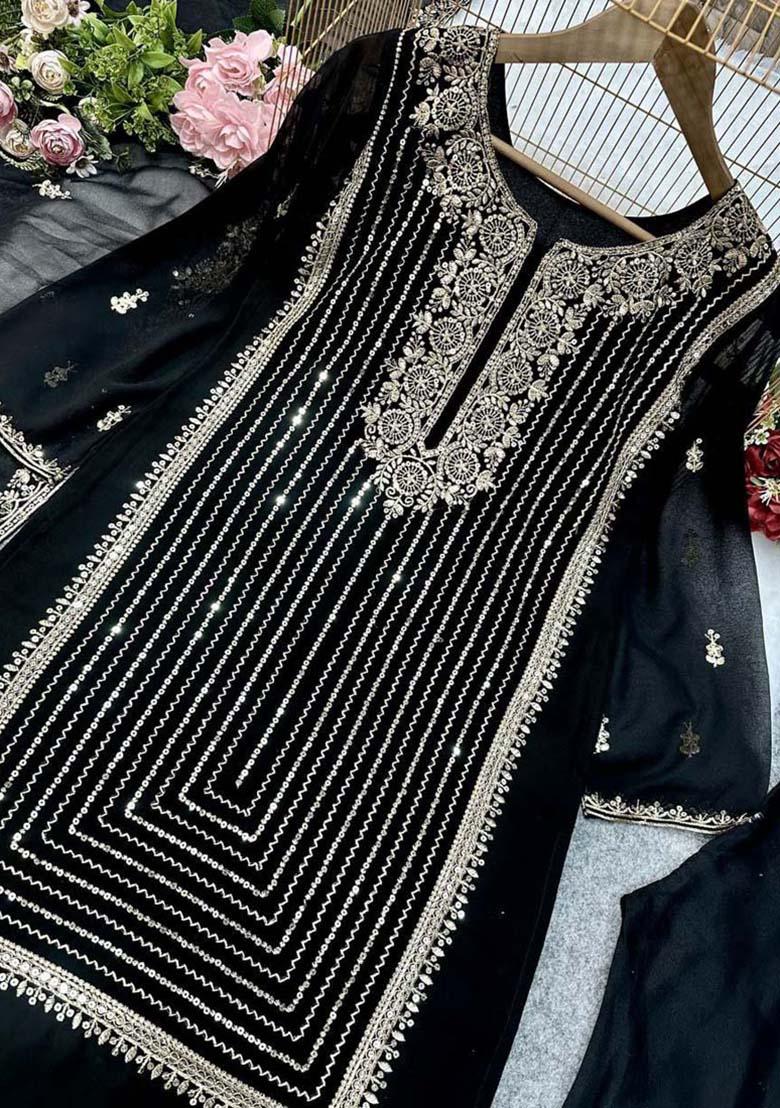 Black Georgette Embroidered Salwar Kameez With Dupptta