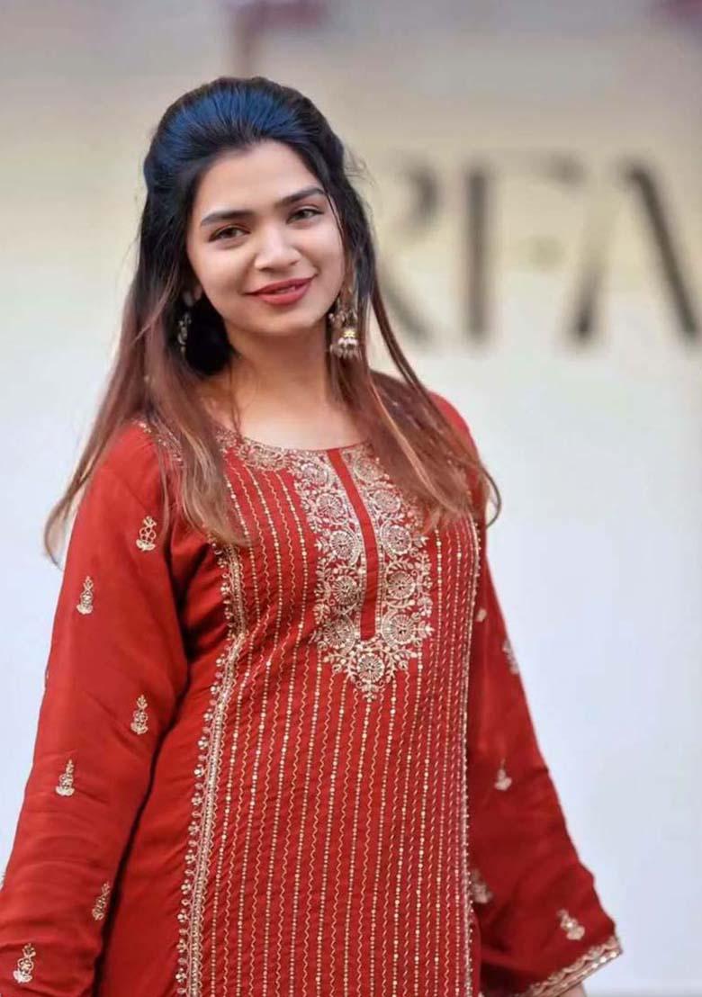 Orange Georgette Embroidered Salwar Kameez With Dupptta