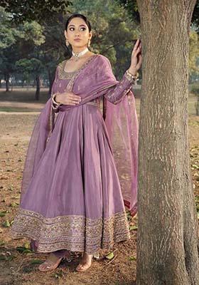 Lavender Silk Embroidered Salwar Kameez With Dupptta