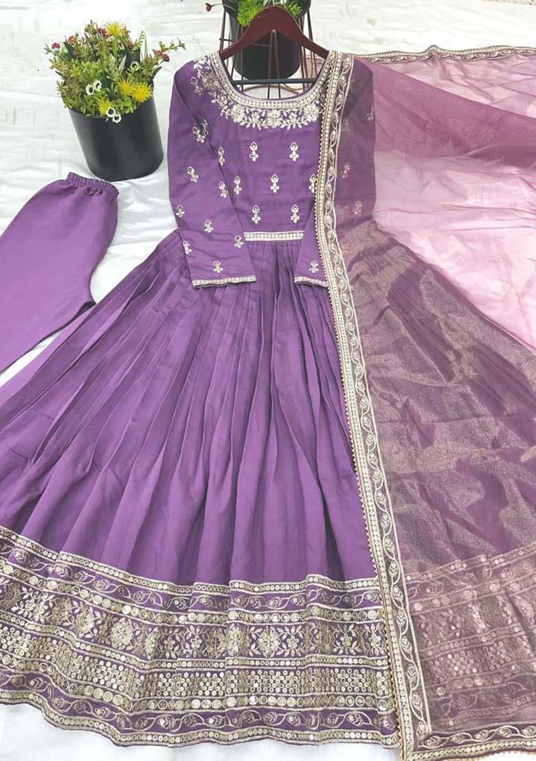 Lavender Silk Embroidered Salwar Kameez With Dupptta