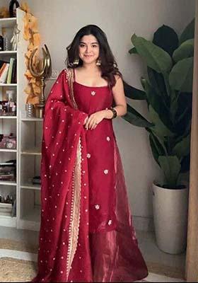 Maroon Silk Embroidered Salwar Kameez With Dupptta