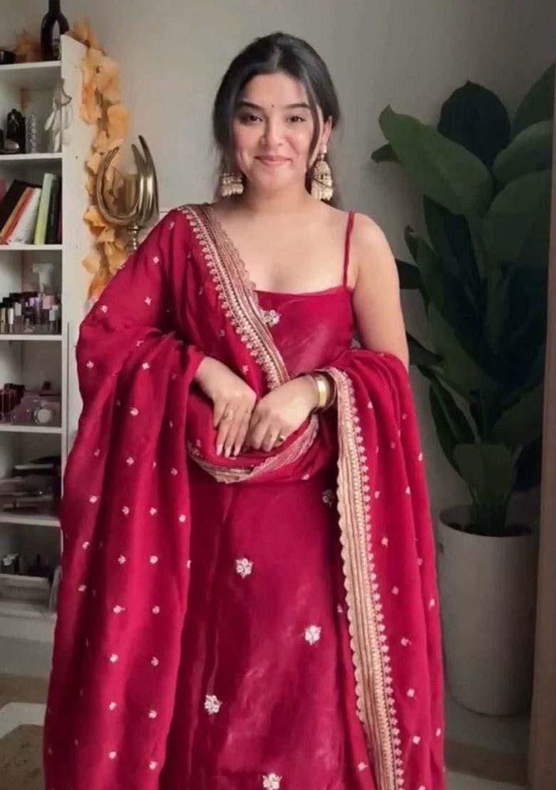 Maroon Silk Embroidered Salwar Kameez With Dupptta