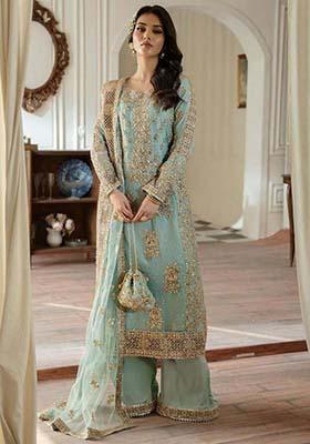 Sky Blue Georgette Embroidered Salwar Kameez With Dupptta