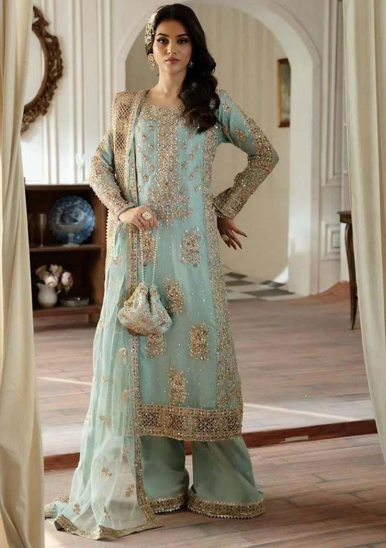 Sky Blue Georgette Embroidered Salwar Kameez With Dupptta