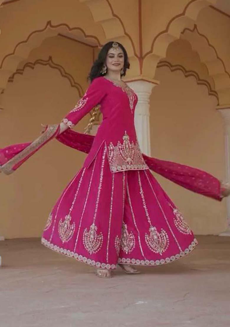 Pink Silk Embroidered Salwar Kameez With Dupptta