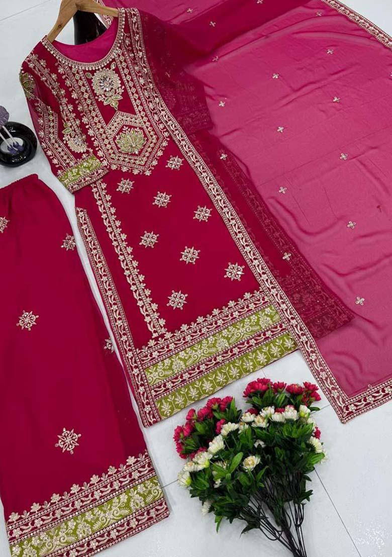 Pink Georgette Embroidered Salwar Kameez With Dupptta