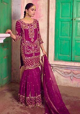 Purple Silk Embroidered Salwar Kameez With Dupptta