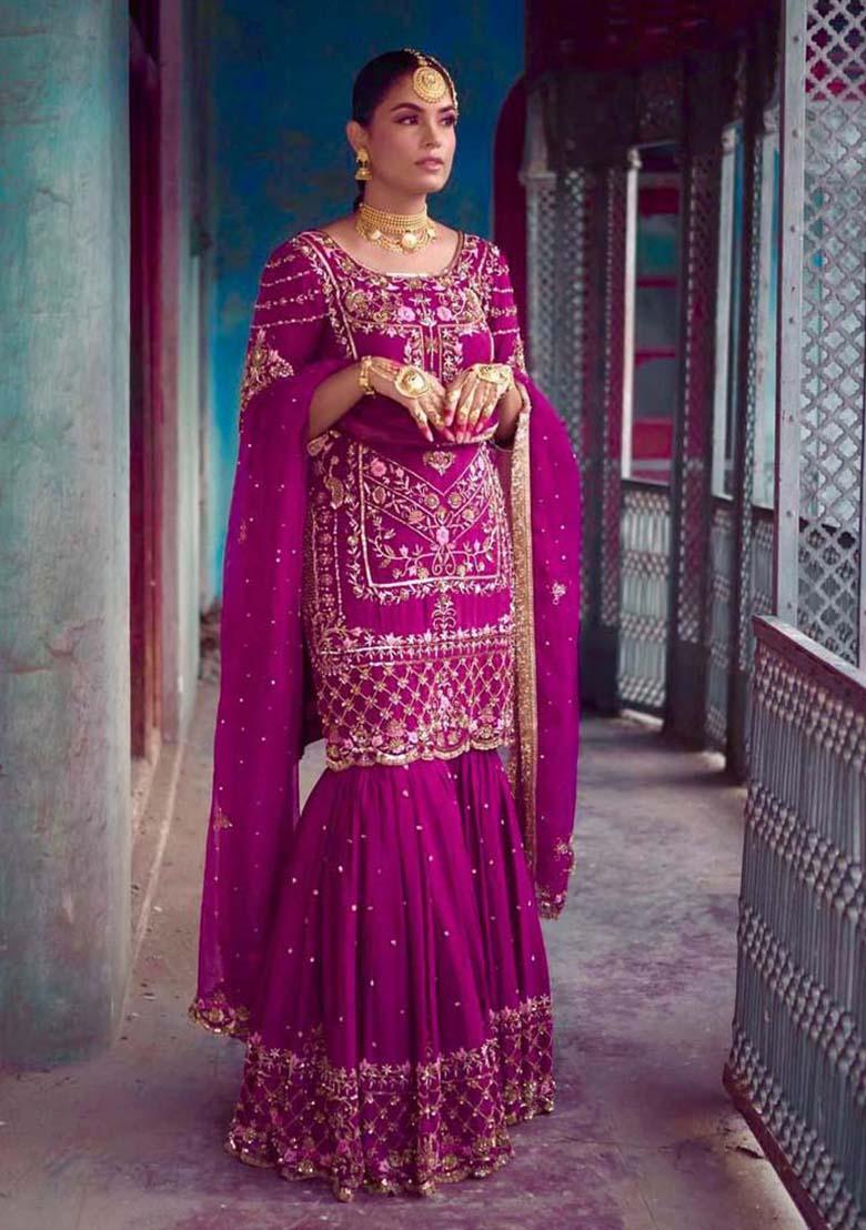 Purple Silk Embroidered Salwar Kameez With Dupptta