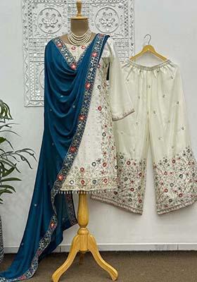 Off White Silk Embroidered Salwar Kameez With Dupptta