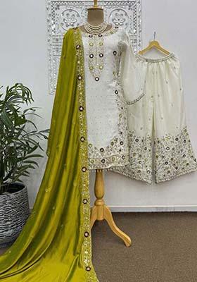 Off White Silk Embroidered Salwar Kameez With Dupptta