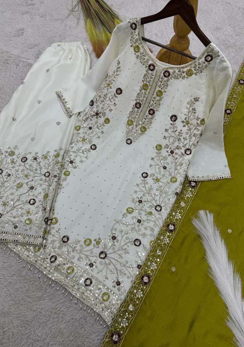 Off White Silk Embroidered Salwar Kameez With Dupptta