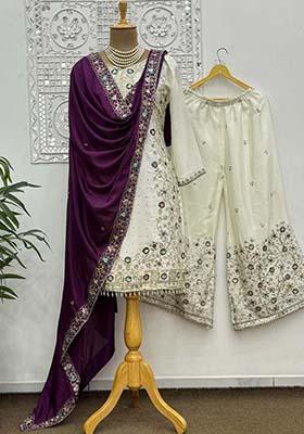 Off White Silk Embroidered Salwar Kameez With Dupptta