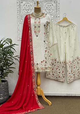 Off White Silk Embroidered Salwar Kameez With Dupptta