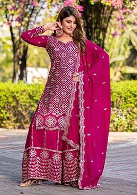 Pink Silk Embroidered Salwar Kameez With Dupptta