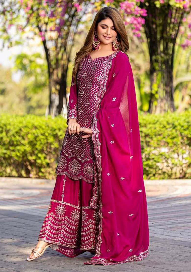 Pink Silk Embroidered Salwar Kameez With Dupptta