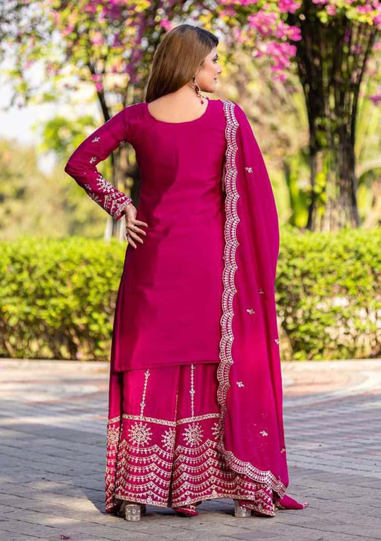 Pink Silk Embroidered Salwar Kameez With Dupptta
