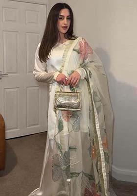 Off White Silk Printed Salwar Kameez With Dupptta