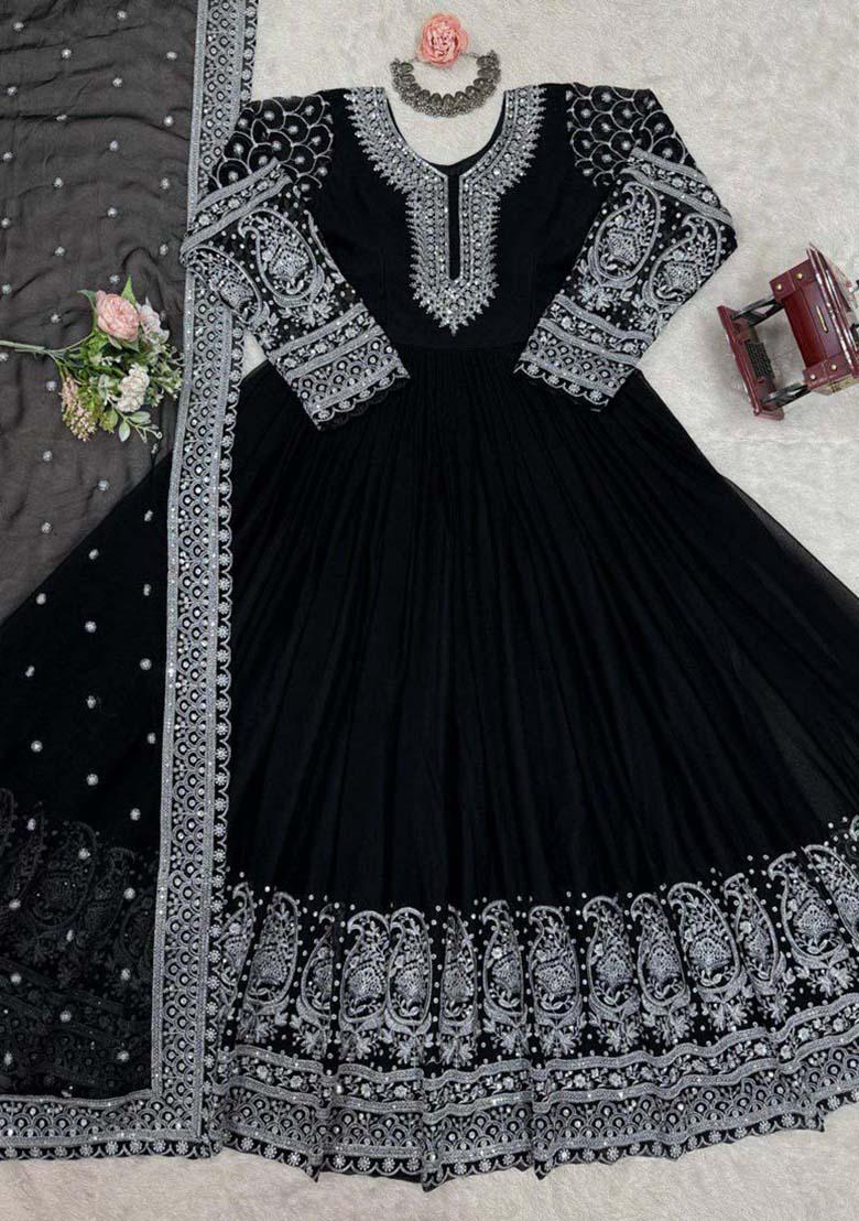 Black Georgette Sequin Embroidered Salwar Kameez