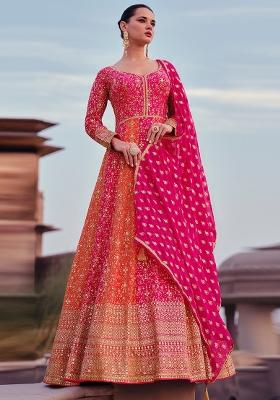 Pink Embroidered Georgette Anarkali Set With Dupatta