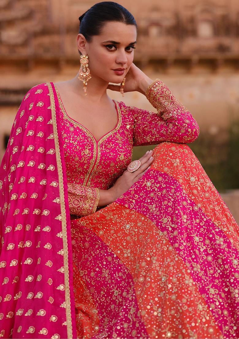 Pink Embroidered Georgette Anarkali Set With Dupatta