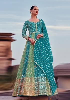 Sky Blue Embroidered Georgette Anarkali Set With Dupatta