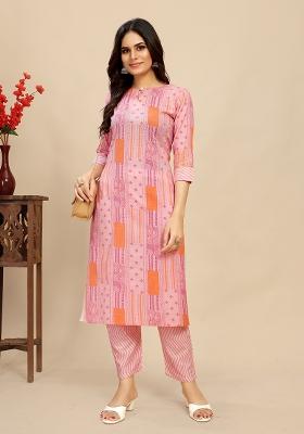 Pink Block Print Cotton Salwar Kameez