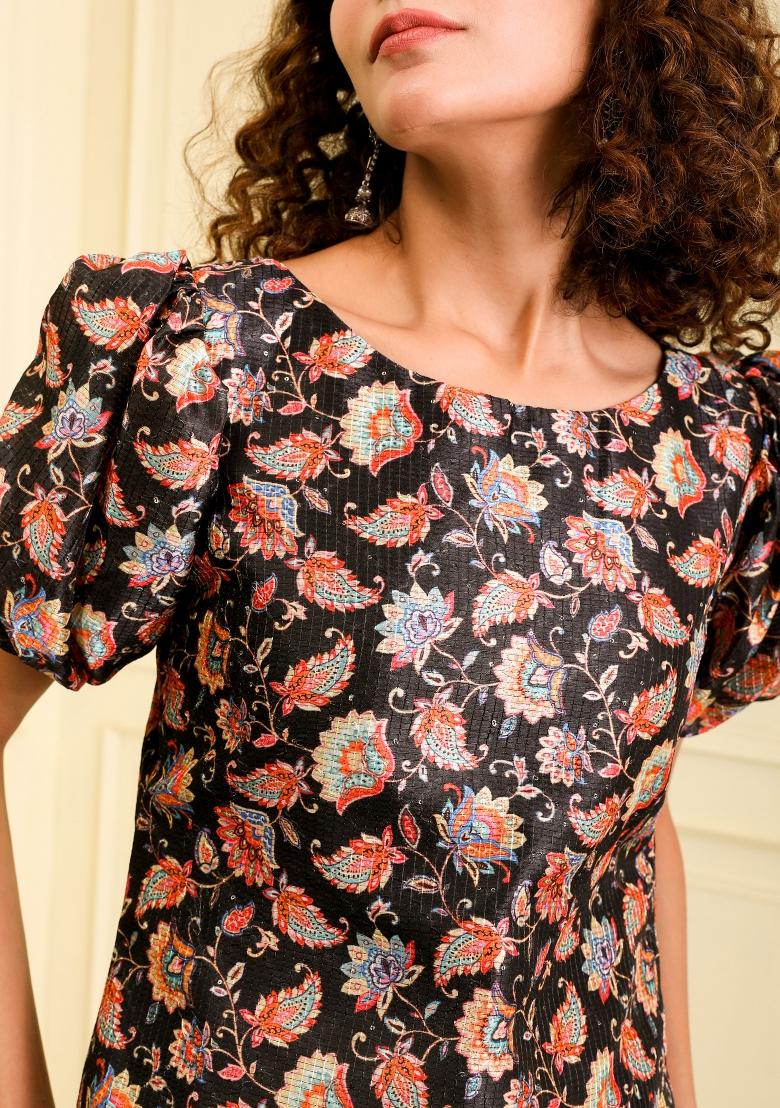 Multi Color Floral Prints Silk Blended Kurta