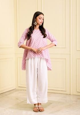 Lavender Block Print  Organic Cotton Short Kurta