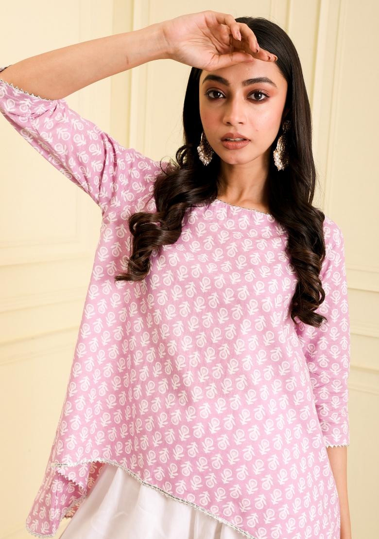 Lavender Block Print  Organic Cotton Short Kurta