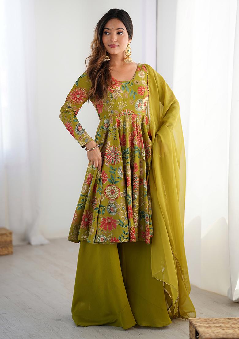 Mint Green Embroidered Chanderi Anarkali Set With Dupatta