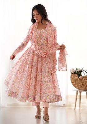 Pink Embroidered Chiffon Anarkali Set With Dupatta
