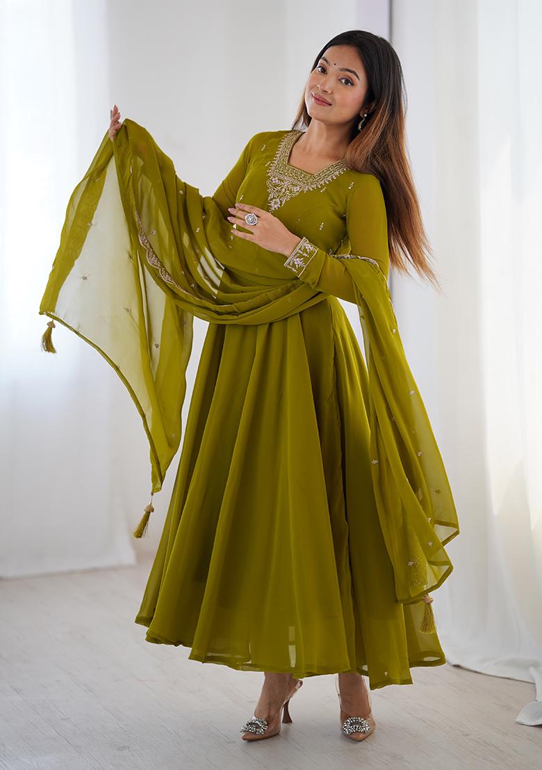 Mint Green Embroidered Georgette Anarkali Set With Dupatta