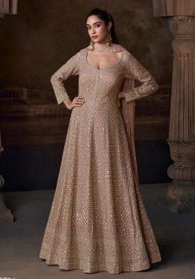 Beige Georgette Embroidered Salwar Kameez