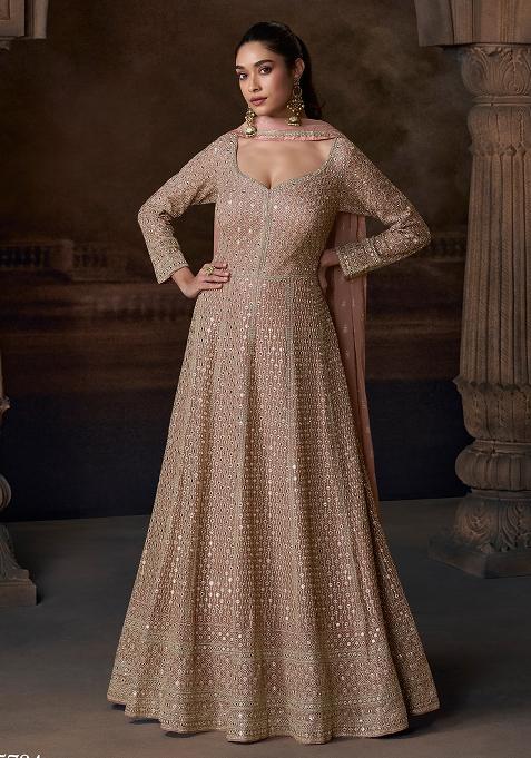 Beige Georgette Embroidered Salwar Kameez